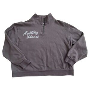 Rolling Stones Womens Cropped Mock 1/4 Zip Pullover Sweatshirt-Gray-Large-GUC